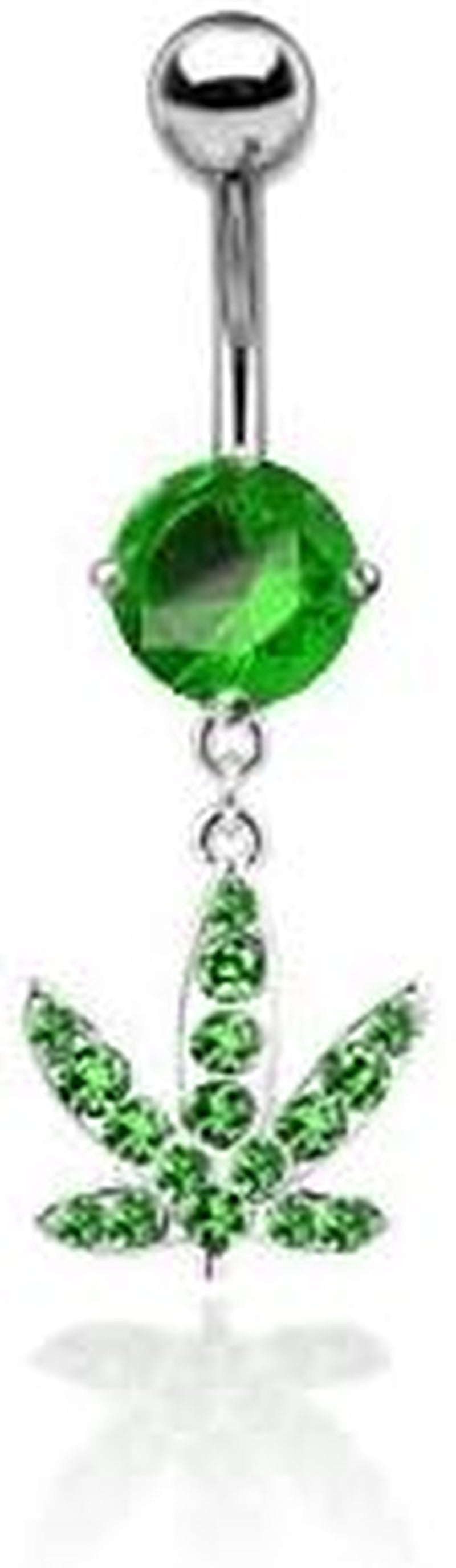 Green Gemmed Navel Ring for Belly Piercings