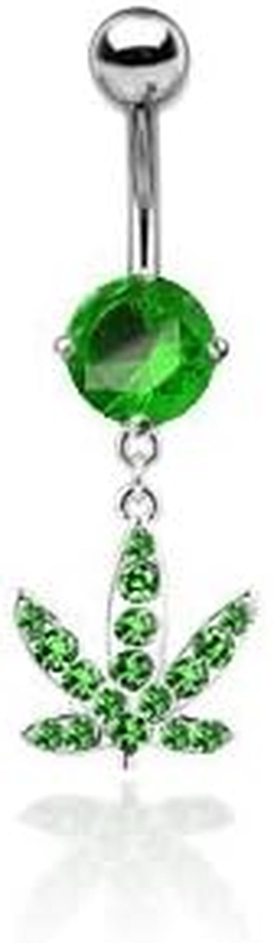 Green Gemmed Navel Ring for Belly Piercings