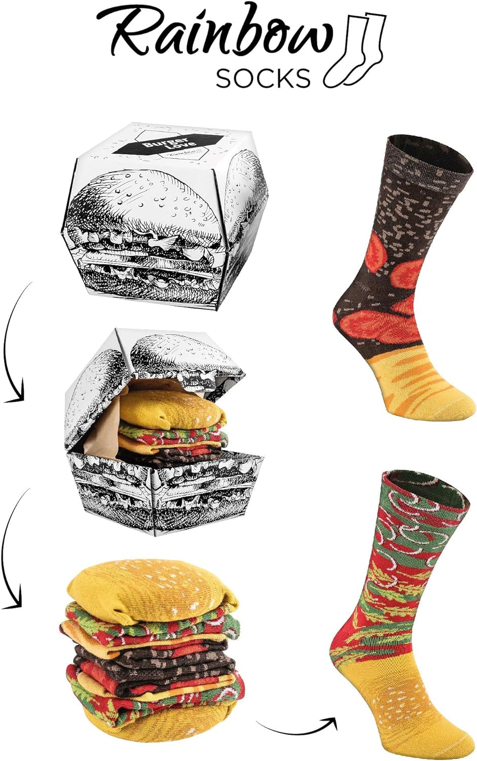 Burger-Themed Funny Socks Box – 2 Pairs for Men & Women