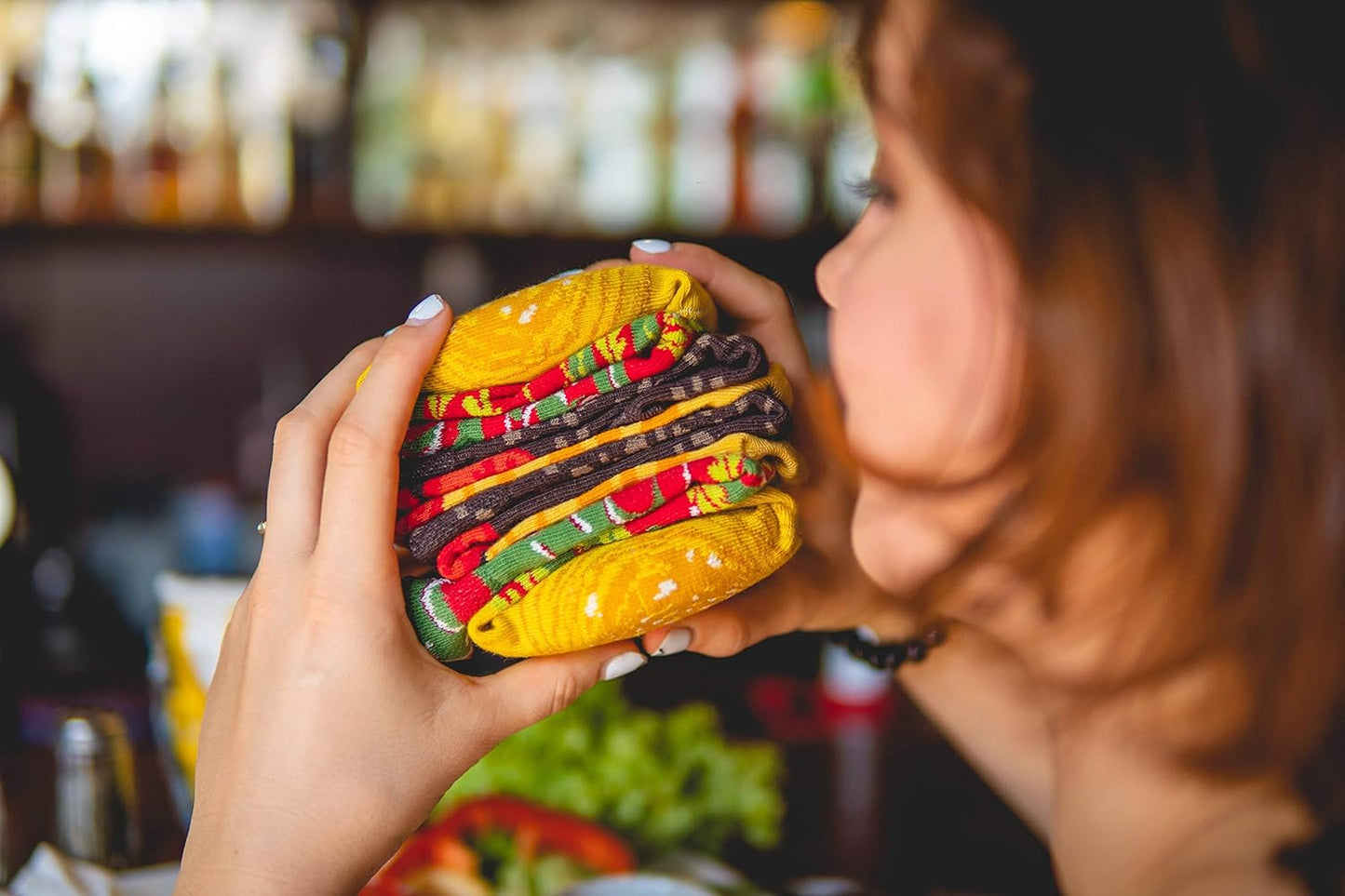 Burger-Themed Funny Socks Box – 2 Pairs for Men & Women