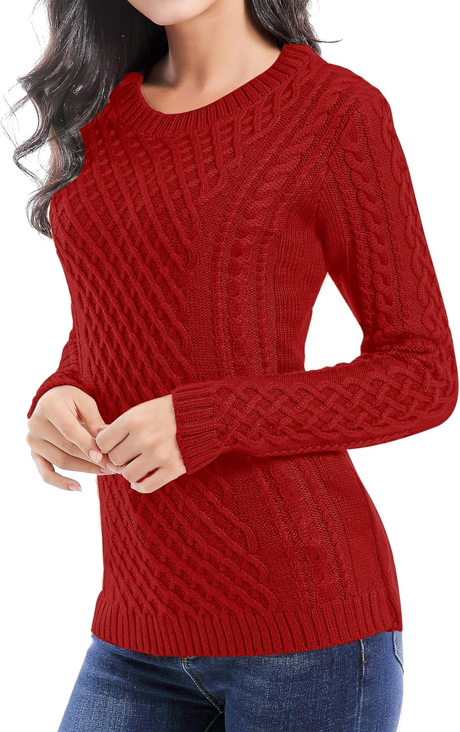 Women Crew Neck Knit Stretchable Elasticity Long Sleeve Sweater Jumper Pullover