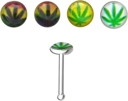 Nose Ring Stud Pot Leaf Cannabis Marijuana Ring Top 316L Lot of 4