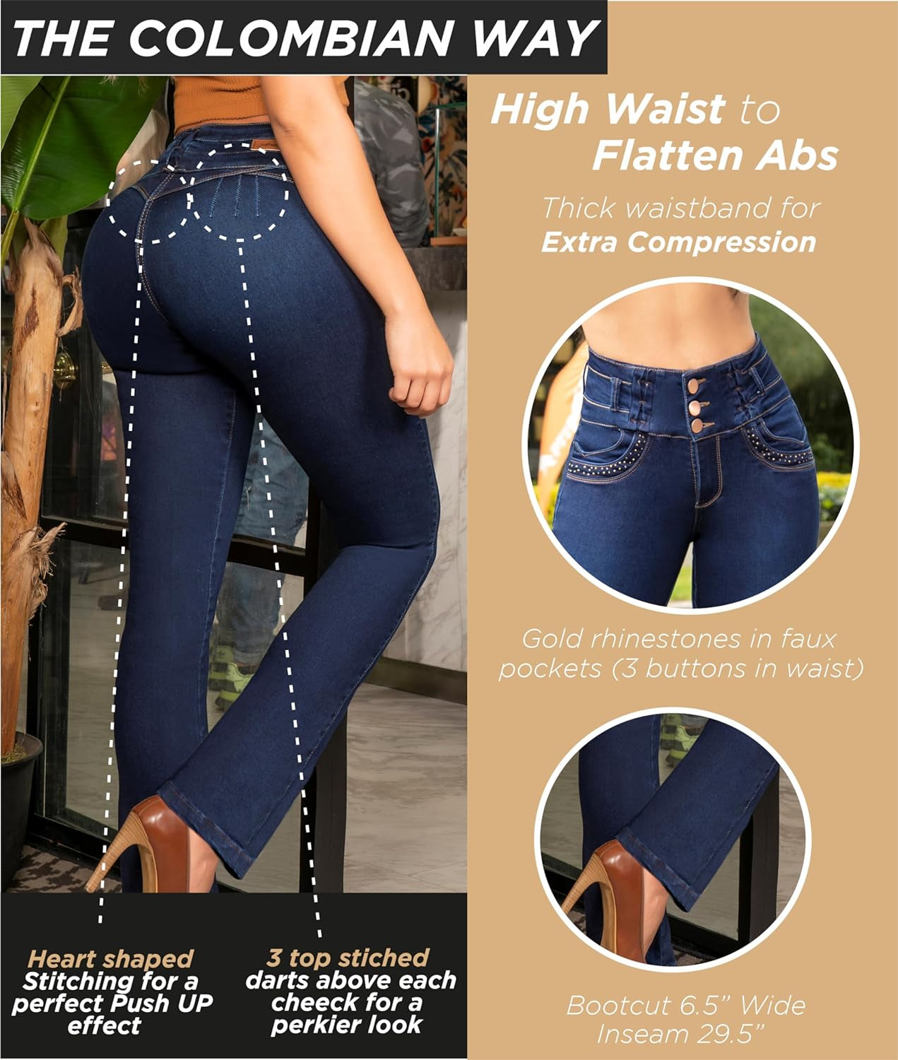 Colombian Butt-Lifting Pants | Women’s Butt Lift Jeans Straight Blue