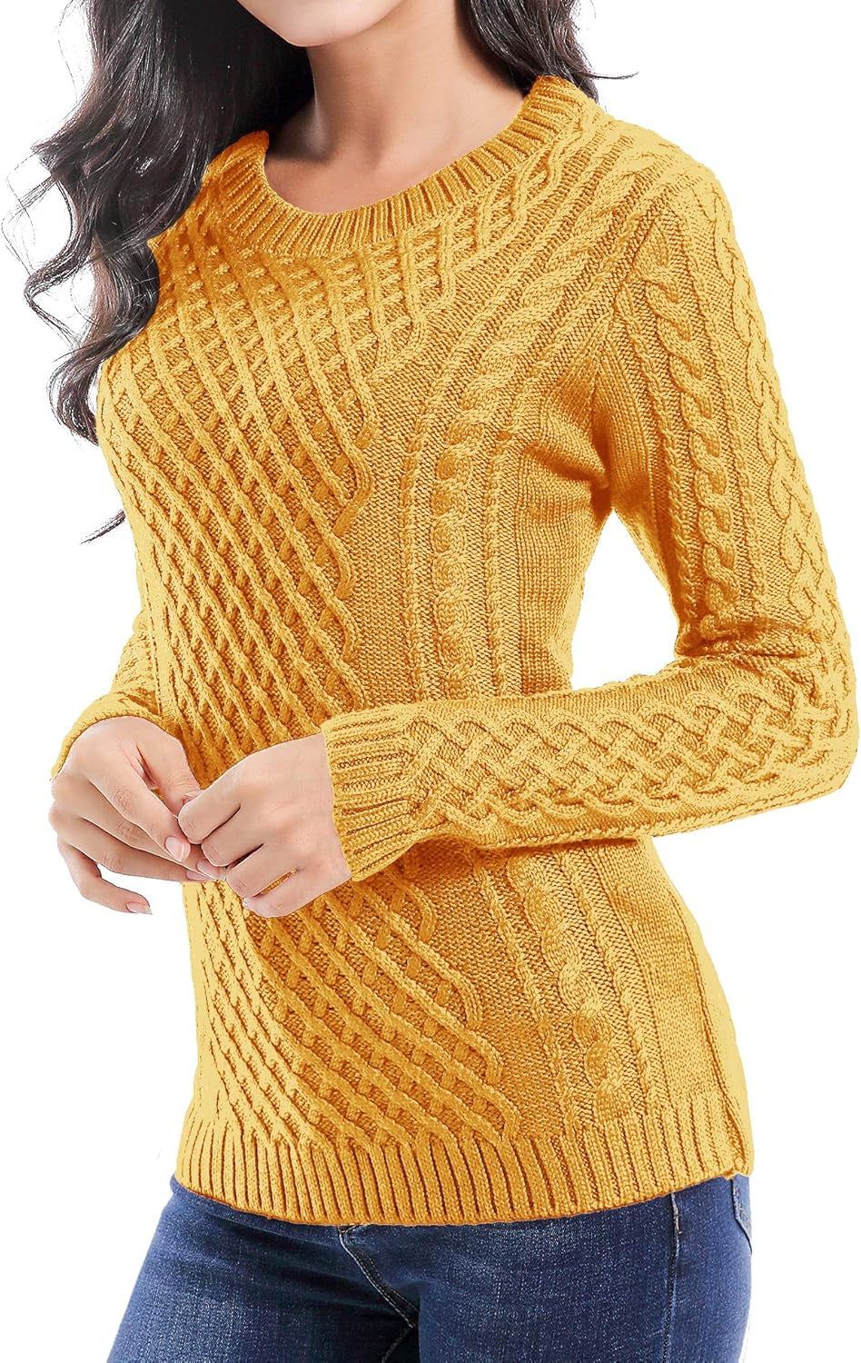 Women Crew Neck Knit Stretchable Elasticity Long Sleeve Sweater Jumper Pullover