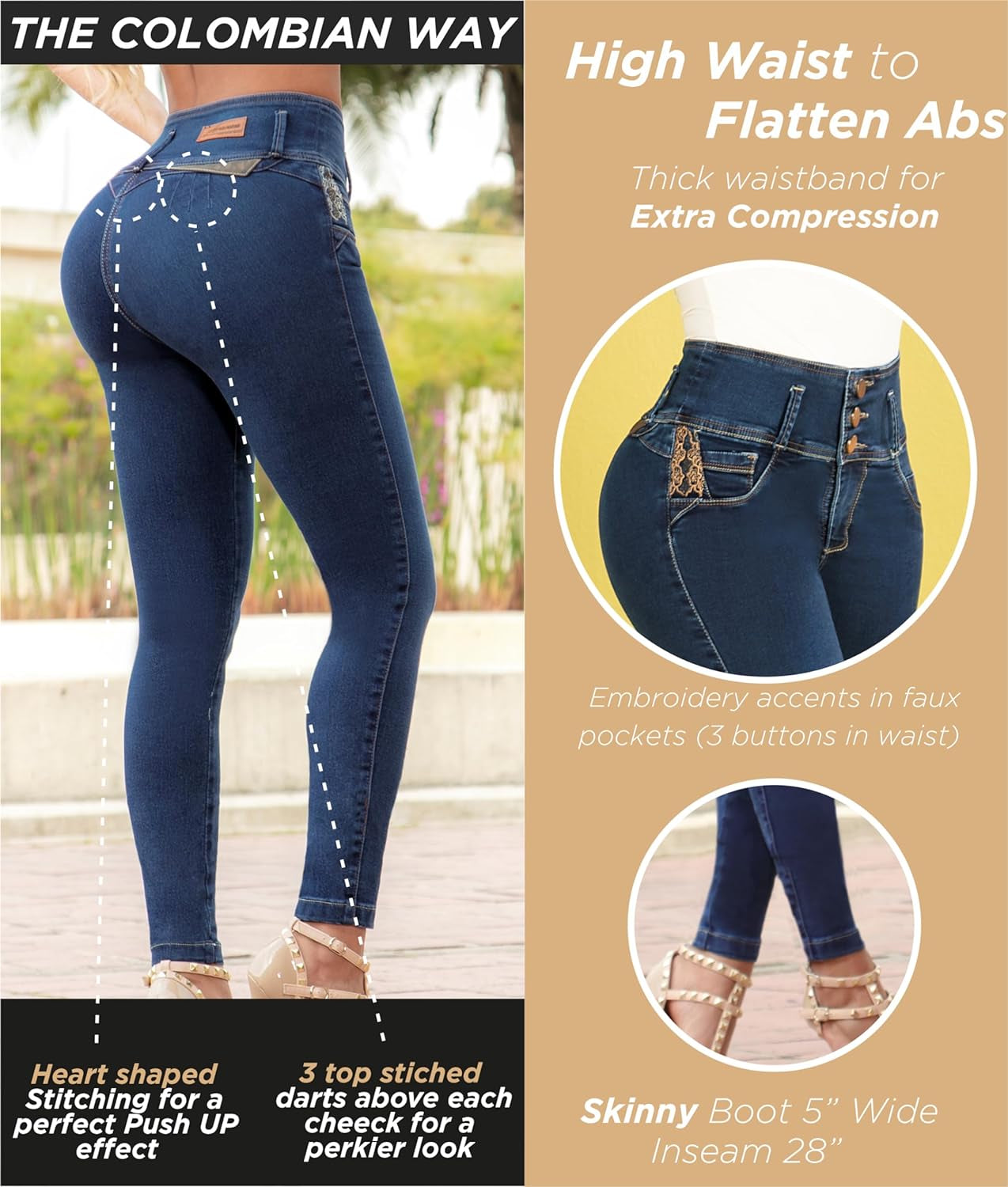 "High Waist Butt Lifting Colombian Stretch Jeans - Women's Skinny Jeans"