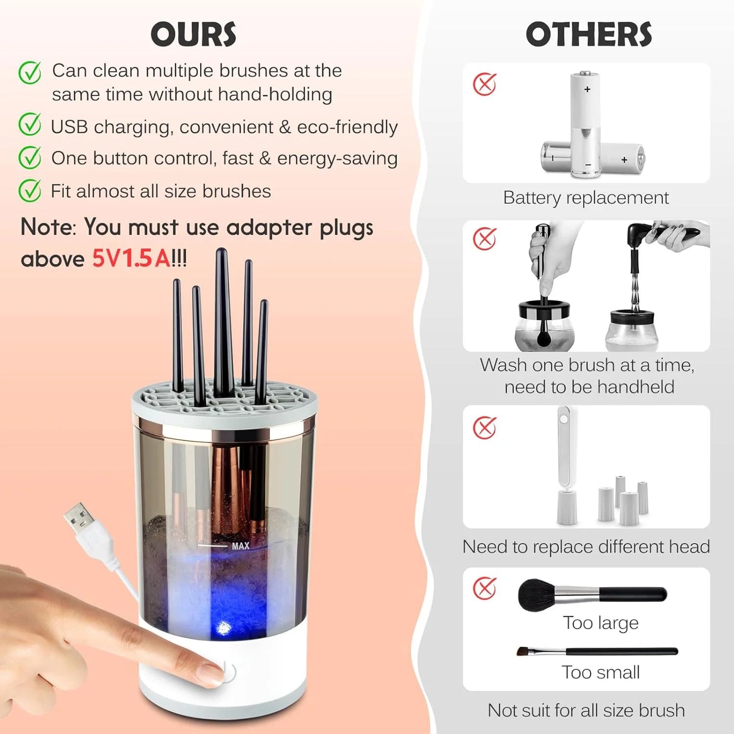 Automatic Makeup Brush Cleaner: Electric Spinner for All Brush Sizes