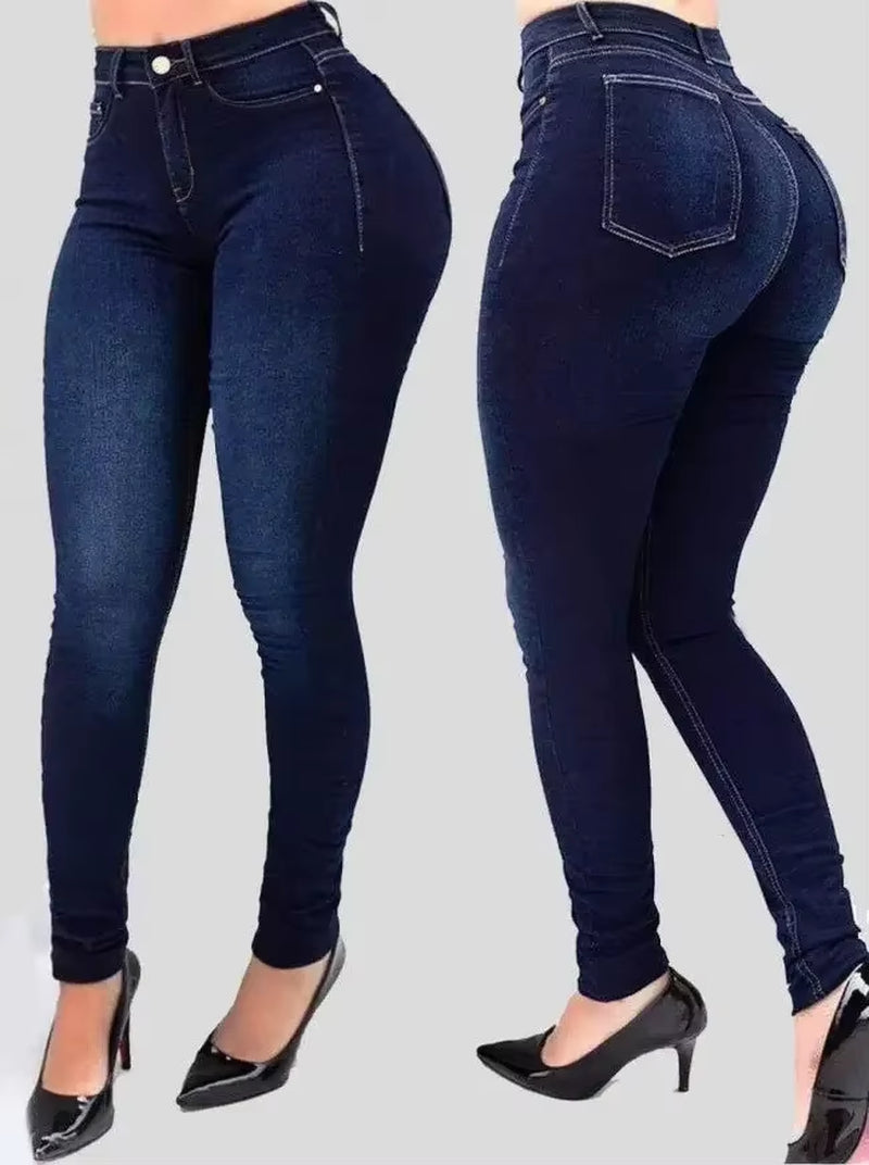 Women’s High-Waist Elastic Jean Leggings – Slim Pencil Pants for Office & Casual Wear