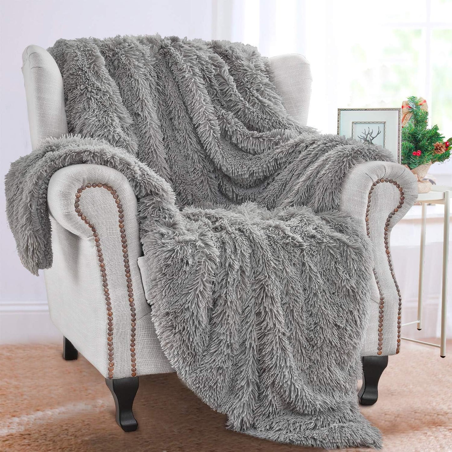 Light Blue Throw Blankets, Super Soft Shaggy Fuzzy Sherpa Blankets, Cozy Warm Lightweight Fluffy Faux Fur Blankets for Bed Couch Sofa Photo Props Home Decor, Washable 50"X60"