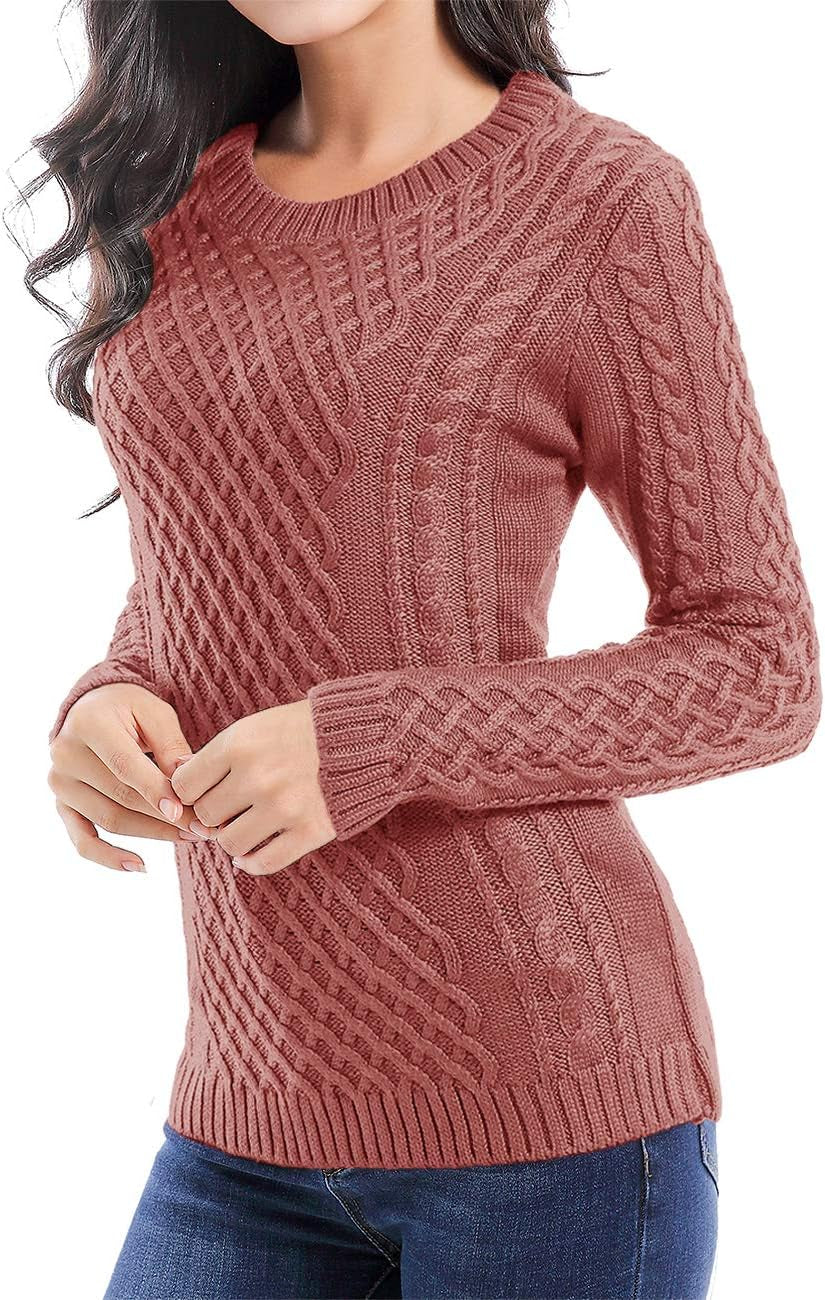 Women Crew Neck Knit Stretchable Elasticity Long Sleeve Sweater Jumper Pullover