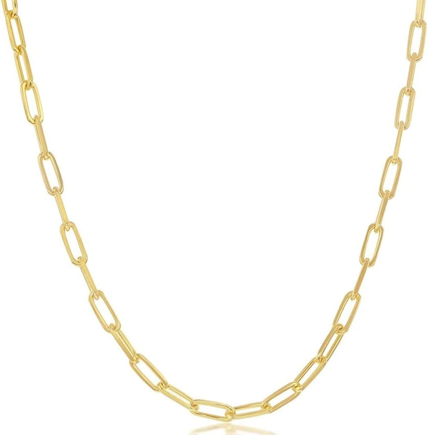 Paperclip Chain Necklaces for Women | Sterling Silver 14K Gold Plated | Women'S Trendy Layering Necklaces | Choose Width and Length | Fine Chain Necklaces Crafted in Italy