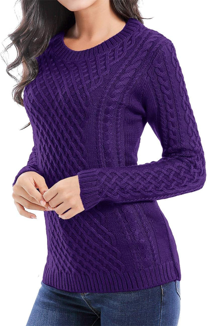 Women Crew Neck Knit Stretchable Elasticity Long Sleeve Sweater Jumper Pullover