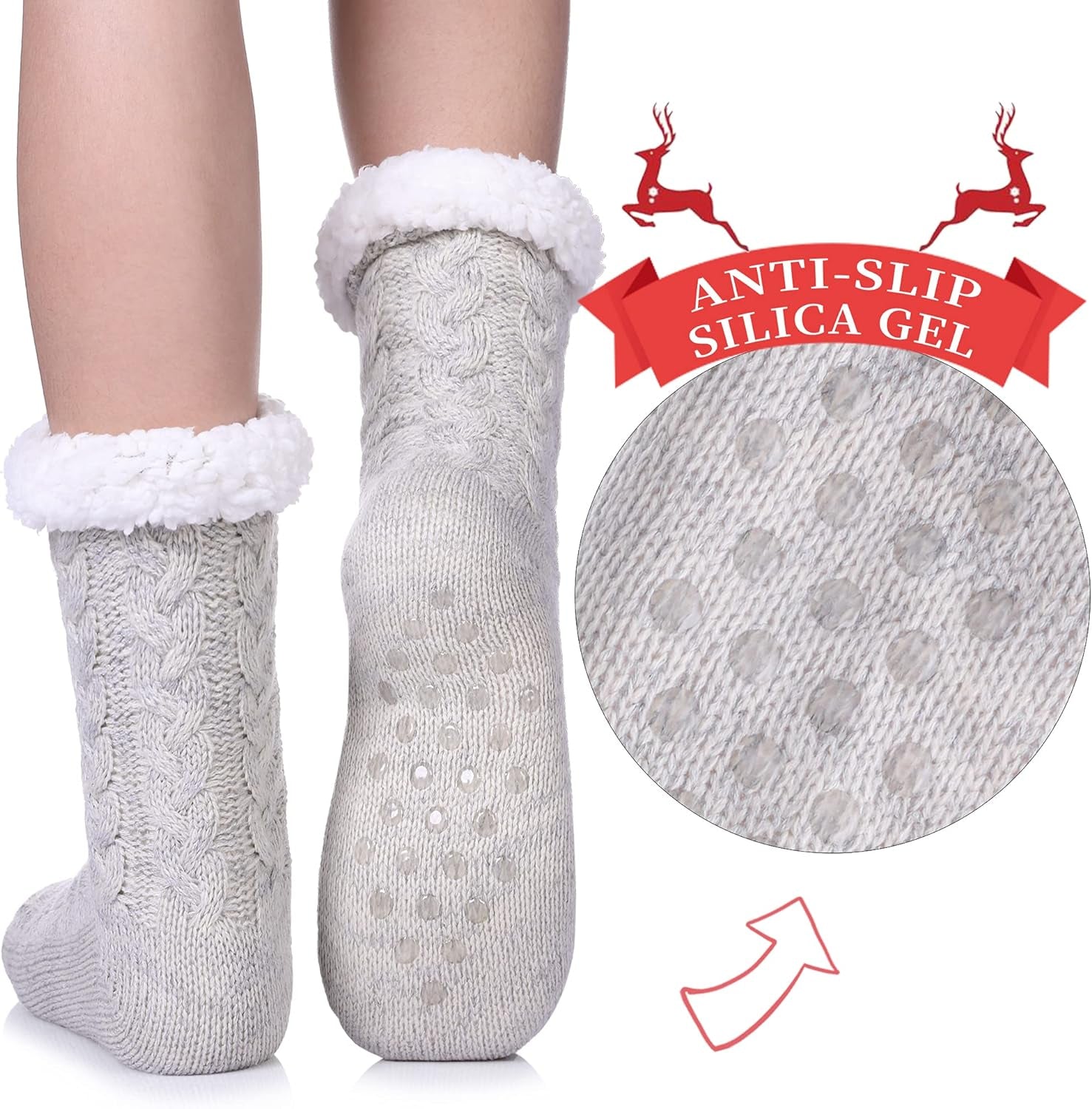 Women’s Fleece-Lined Non-Slip Slipper Socks – Warm & Cozy Winter Essential