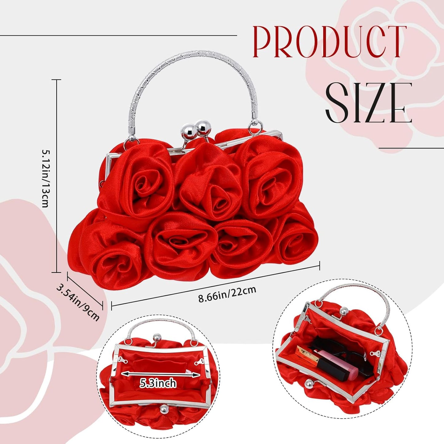 Women Roses Satin Clutches Purses Floral Evening Handbag Clutch Purses for Women Gift for Mom