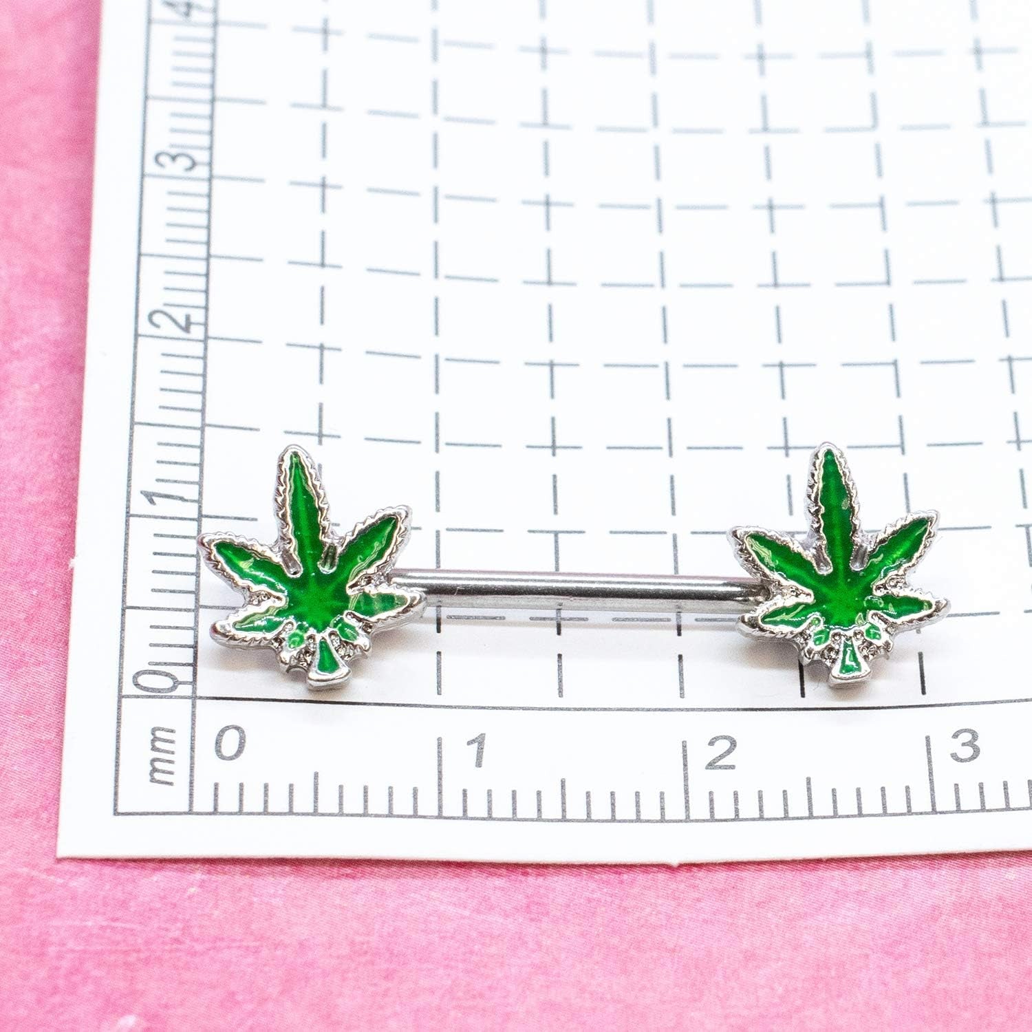 14G Nipple Piercing Surgical Stainless-Steel Set of 2 Barbell Marijuana Weed Cute Nipple Rings Nipple Piercing Jewelry for Women - 9/16" Barbell