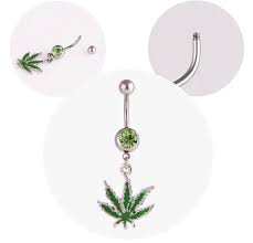 Green Gemmed Navel Ring for Belly Piercings