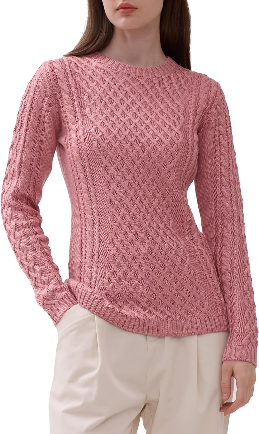 Women Crew Neck Knit Stretchable Elasticity Long Sleeve Sweater Jumper Pullover