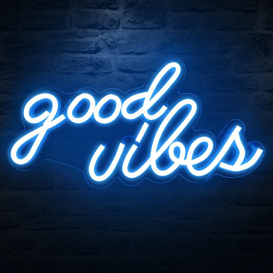 Good Vibes Neon Sign for Bedroom Wall Decor Powered by USB Neon Light, Ice Blue Color,16.1"X8.3"X0.6"