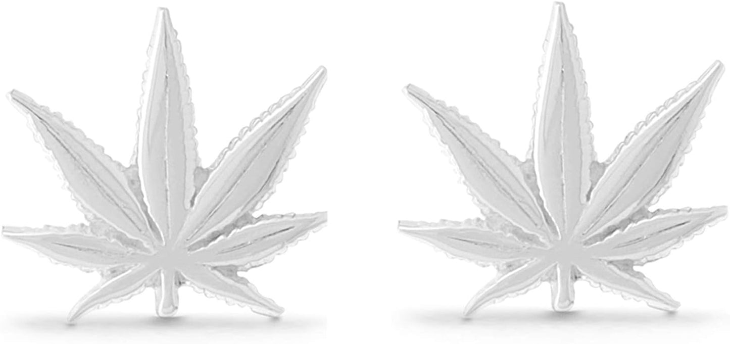 Jewlery Sterling Silver Marijuana Pot Weed Cannabis Leaf Stud Earrings