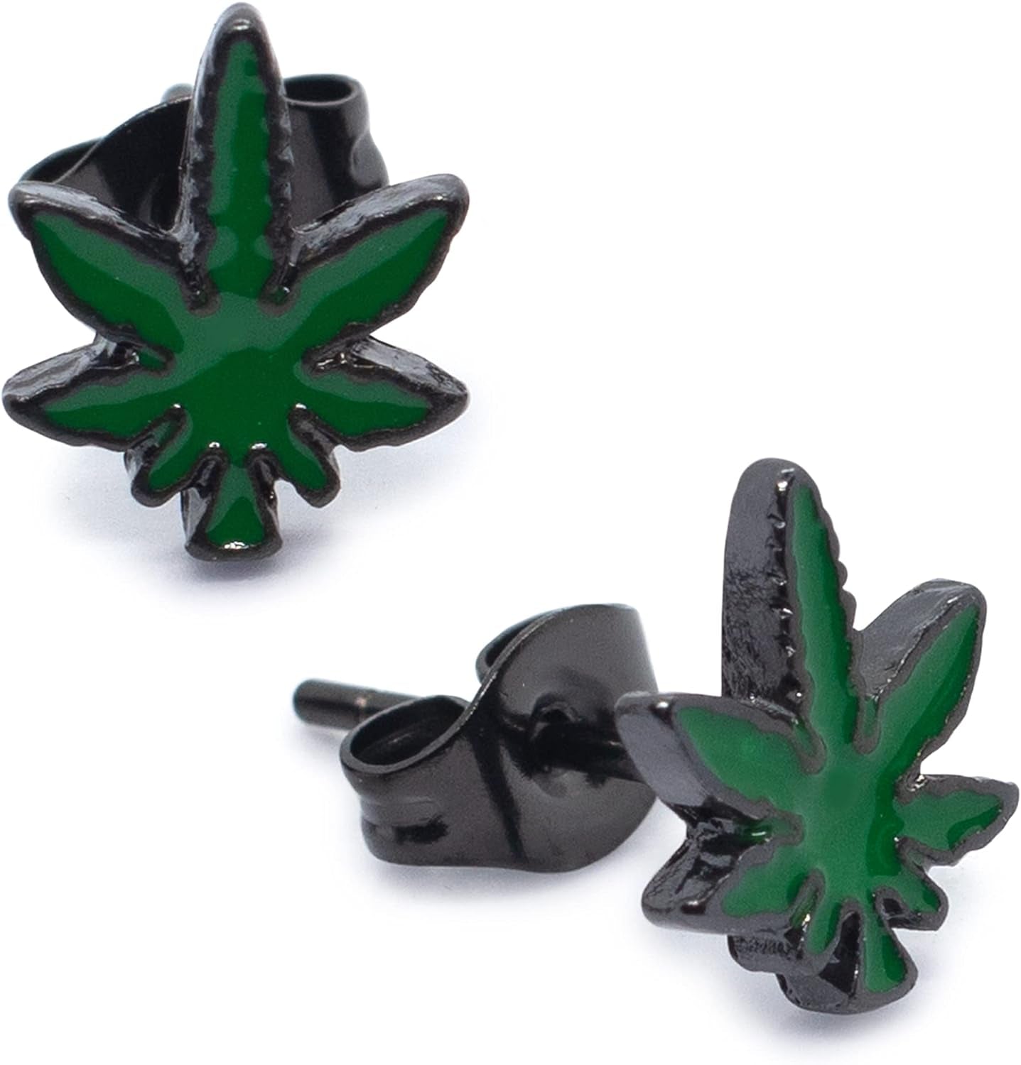 P2GO Pair of 316L Marijuana Leaf Pendant Stud Earrings Jewelry