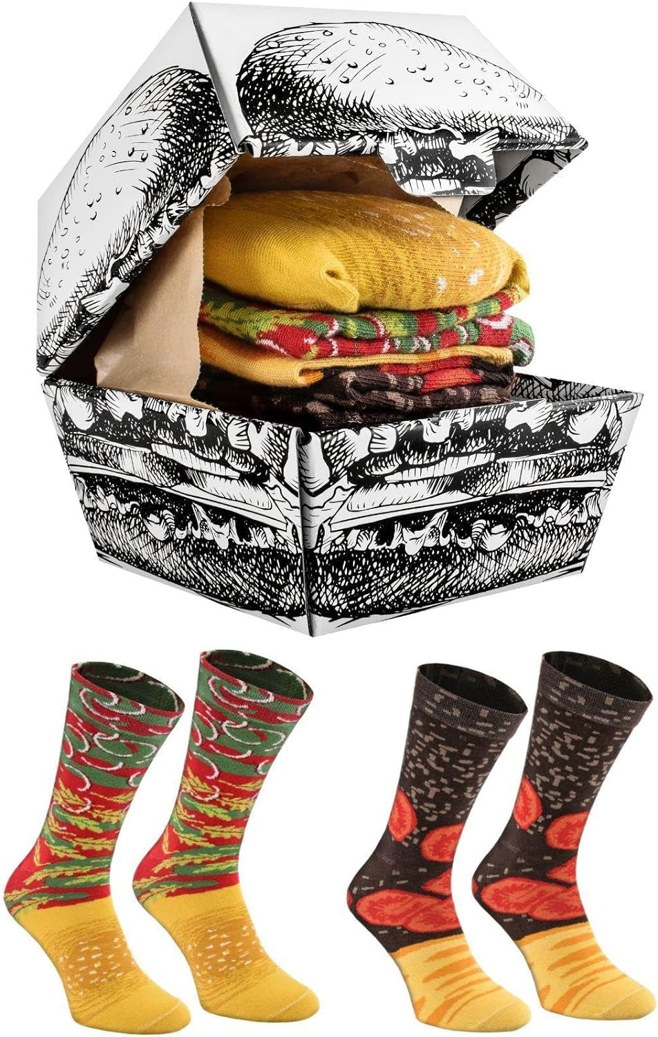 Burger-Themed Funny Socks Box – 2 Pairs for Men & Women