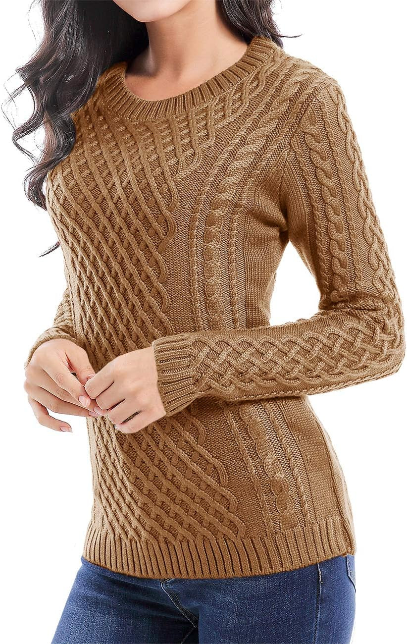 Women Crew Neck Knit Stretchable Elasticity Long Sleeve Sweater Jumper Pullover