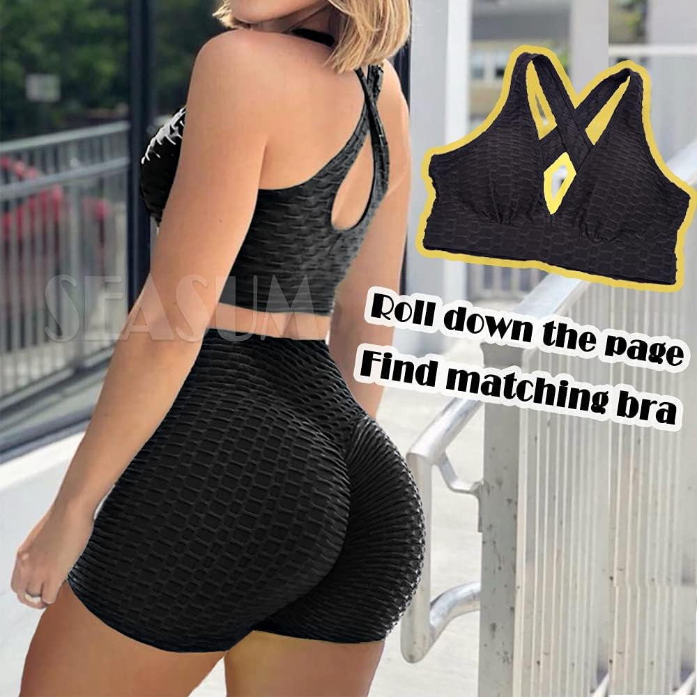 Women Workout Booty Shorts Scrunch Butt Lifting Yoga Shorts High Waist Sports Textured Leggings anti Cellulite