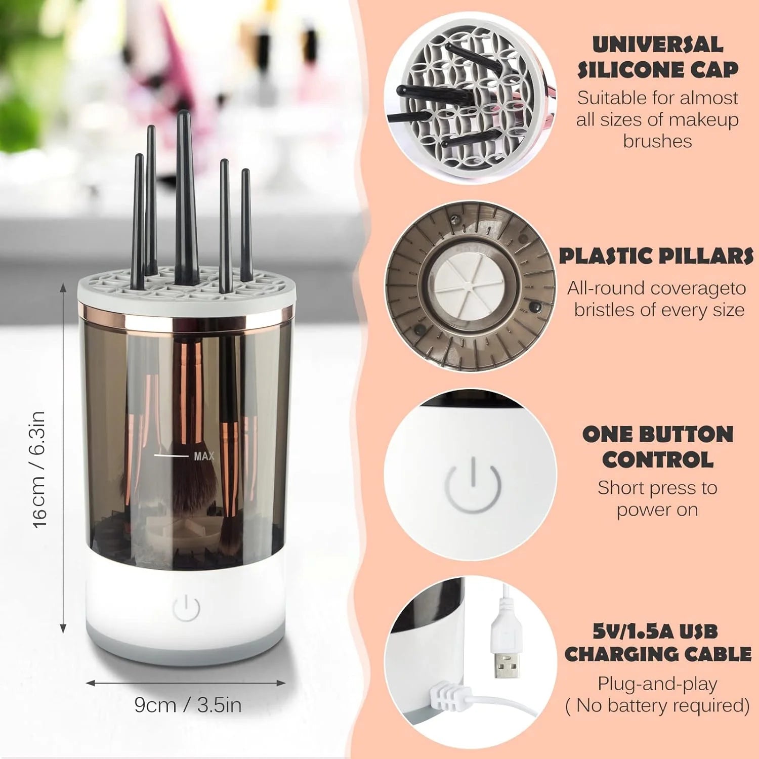 Automatic Makeup Brush Cleaner: Electric Spinner for All Brush Sizes