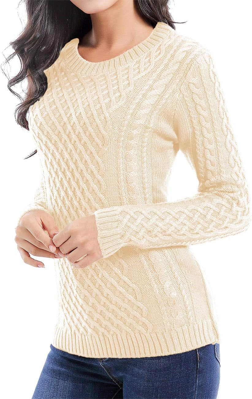 Women Crew Neck Knit Stretchable Elasticity Long Sleeve Sweater Jumper Pullover