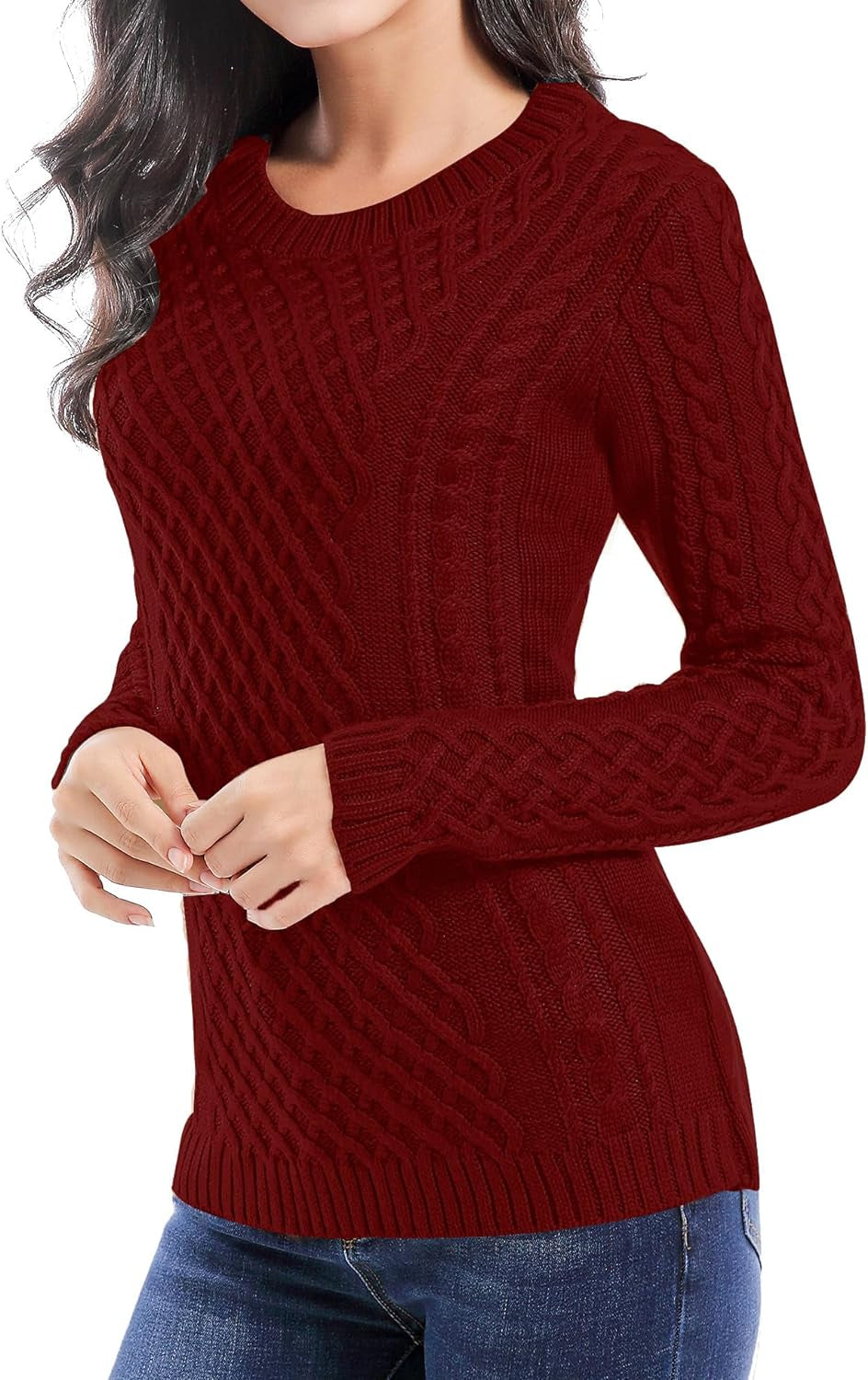 Women Crew Neck Knit Stretchable Elasticity Long Sleeve Sweater Jumper Pullover