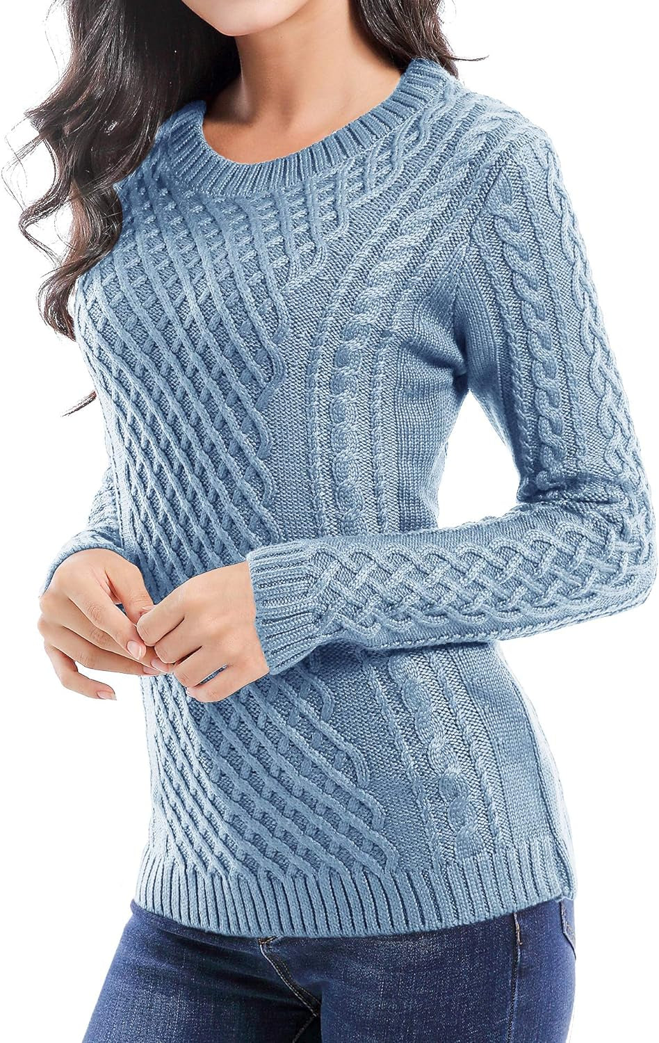 Women Crew Neck Knit Stretchable Elasticity Long Sleeve Sweater Jumper Pullover