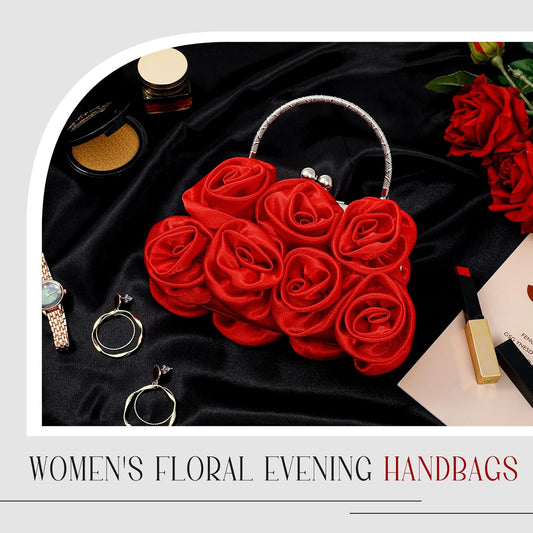 Women Roses Satin Clutches Purses Floral Evening Handbag Clutch Purses for Women Gift for Mom