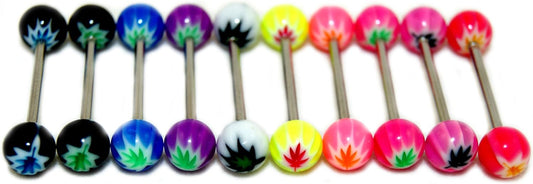 Acrylic Tongue Rings Barbells Bar 14G Cannabis Marijuana Weed Pot LOT of 10